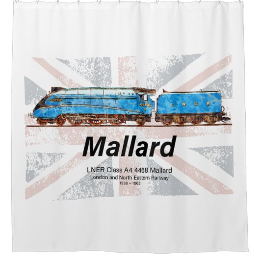 LNER Class A4 Mallard locomotive profile with flag Douchegordijn (Voorkant)