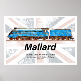 LNER Class A4 Mallard locomotive profile with flag Poster