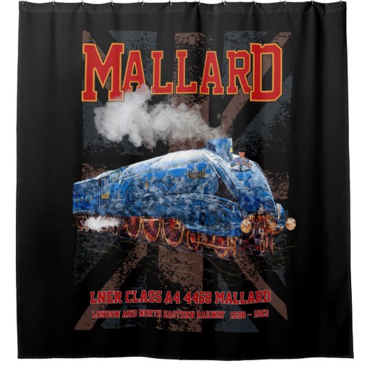 LNER Class A4 Mallard locomotive Union Jack flag Douchegordijn (Voorkant)