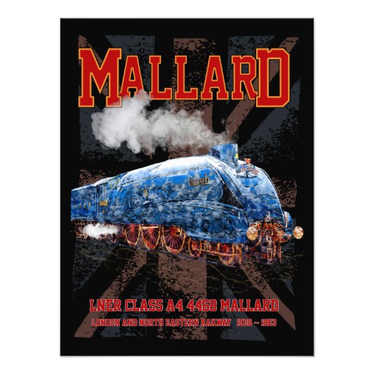 LNER Class A4 Mallard locomotive Union Jack flag Foto Afdruk (Voorkant)