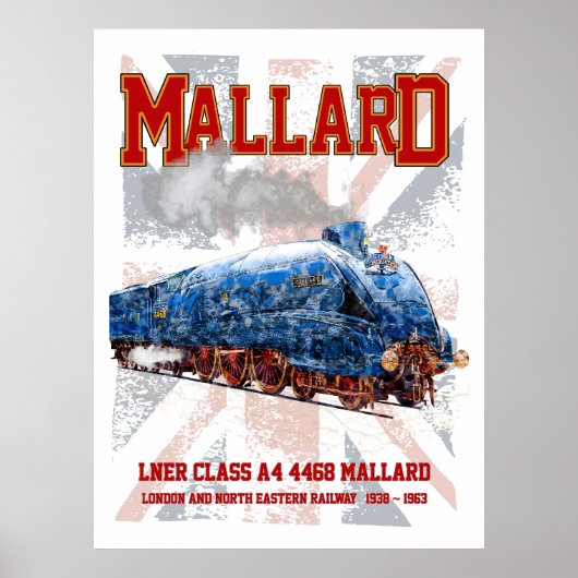 LNER Class A4 Mallard locomotive Union Jack flag Poster (Voorkant)
