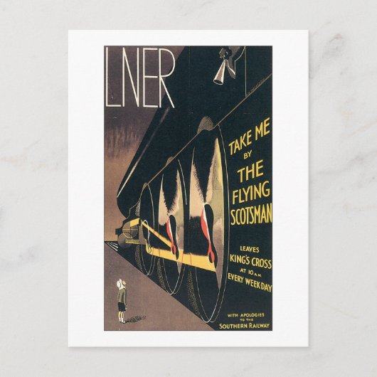 LNER Neem me mee door de vliegende Schot. Briefkaart (Voorkant)