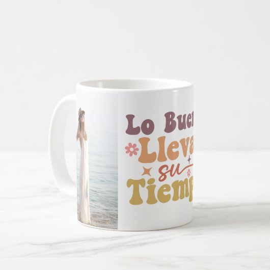 "Lo Bueno Lleva su Tiempo" Aangepaste foto's Quote Koffiemok (Voorkant links)