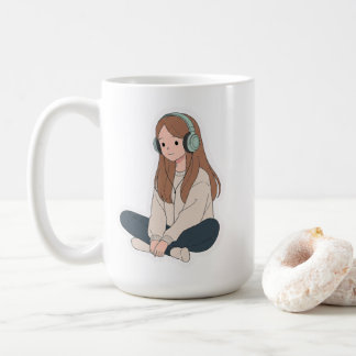 Lo-Fi Meisje met Hoofdtelefoon – Pastel Chill Vibe Koffiemok