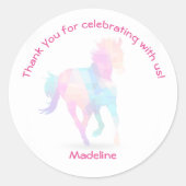 Lo-Poly Regenboog Paard Dank je wel Favor Ronde Sticker (Voorkant)