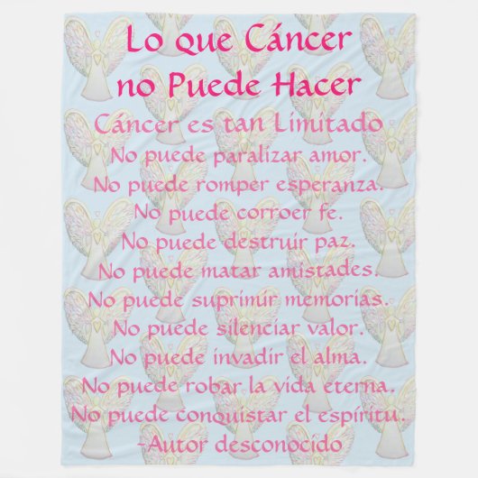 Lo que Cáncer no Puede Hacer Angel Chemo Blanket Fleece Deken (Voorkant)