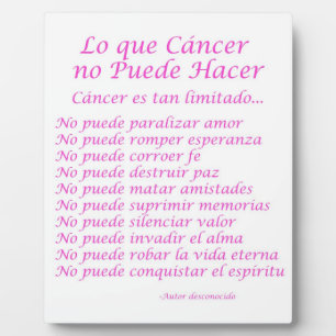 Lo que Cancer no Puede Hacer Poem Plaque Fotoplaat