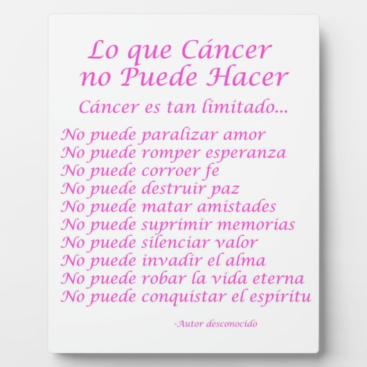 Lo que Cancer no Puede Hacer Poem Plaque Fotoplaat (Voorkant)