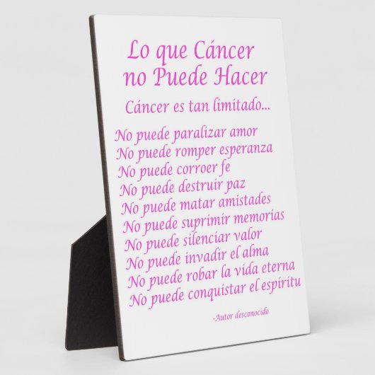 Lo que Cancer no Puede Hacer Poem Plaque Fotoplaat (Zijkant)
