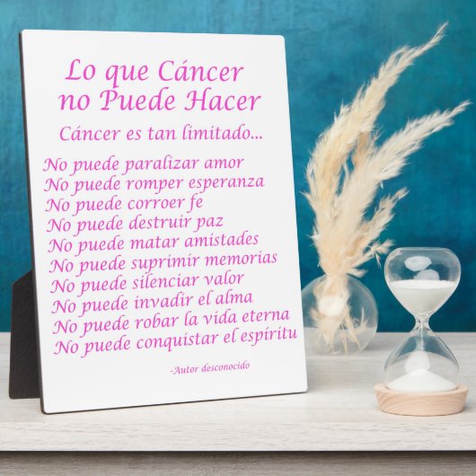 Lo que Cancer no Puede Hacer Poem Plaque Fotoplaat (Zijkant)