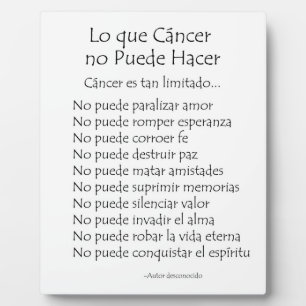 Lo que Cancer no Puede Hacer Poem Plaque Fotoplaat