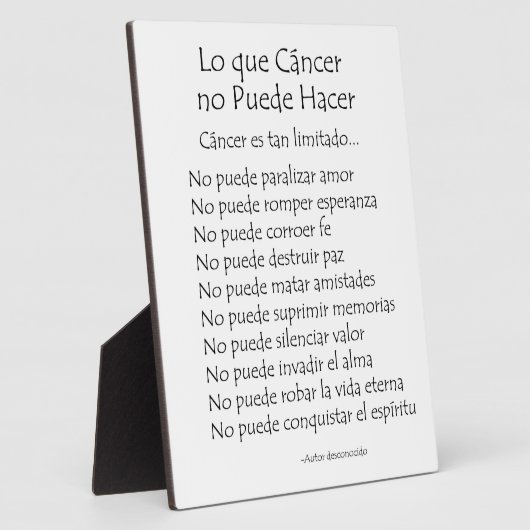 Lo que Cancer no Puede Hacer Poem Plaque Fotoplaat (Zijkant)