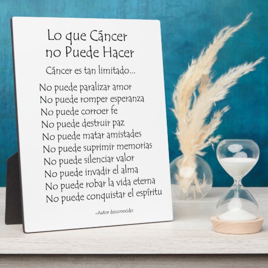 Lo que Cancer no Puede Hacer Poem Plaque Fotoplaat (Zijkant)