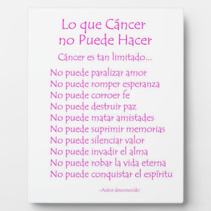 Lo que Cancer no Puede Hacer Poem Plaque Fotoplaat