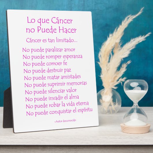 Lo que Cancer no Puede Hacer Poem Plaque Fotoplaat (Zijkant)