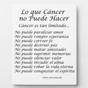 Lo que Cancer no Puede Hacer Poem Plaque Fotoplaat