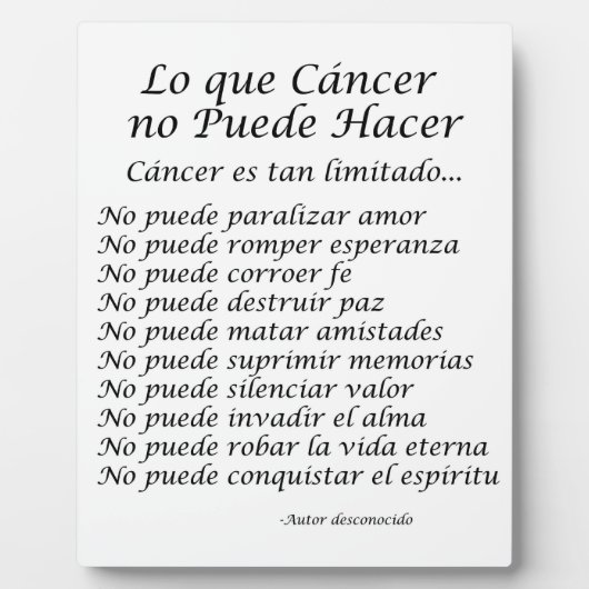 Lo que Cancer no Puede Hacer Poem Plaque Fotoplaat (Voorkant)