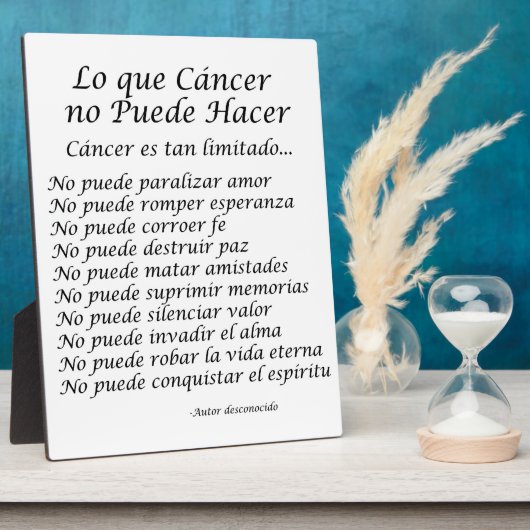 Lo que Cancer no Puede Hacer Poem Plaque Fotoplaat (Zijkant)