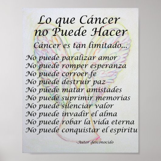 Lo que Cancer no Puede Hacer Poem Poster Print (Voorkant)