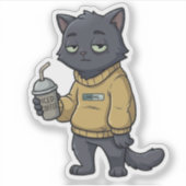 Loading Black Cat Iced Coffee Introvert Sticker (Voorkant)