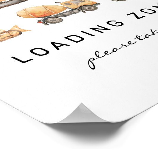 Loading Zone Construction Truck Verjaardagsbord Poster (Hoek)
