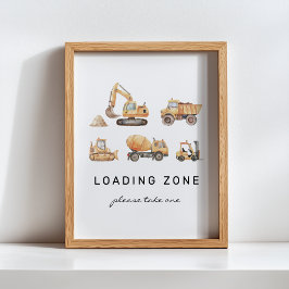 Loading Zone Construction Truck Verjaardagsbord Poster