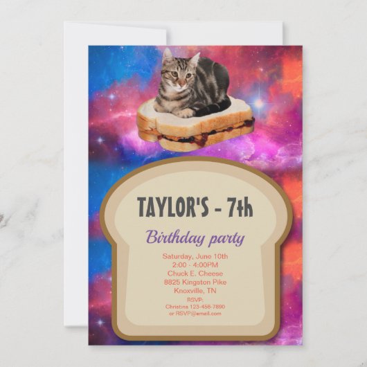 Loaf Bread Cat in Space Invitation Kaart (Voorkant)