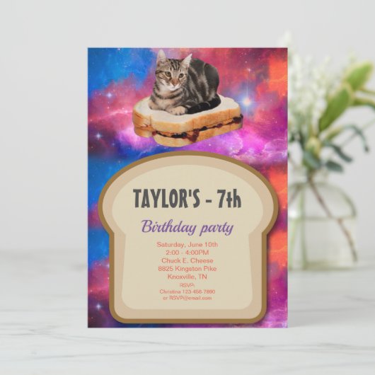 Loaf Bread Cat in Space Invitation Kaart (Staand voorkant)