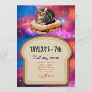Loaf Bread Cat in Space Invitation Kaart
