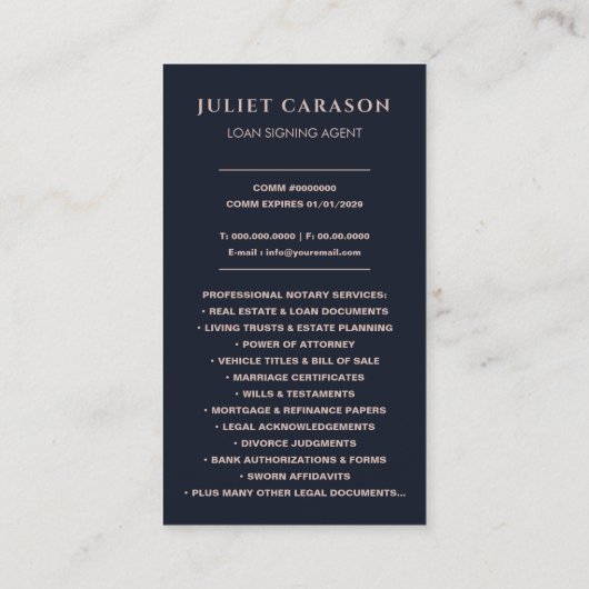 Loan signing agent notary public arch photo  visitekaartje (Achterkant)