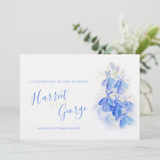Lobelia blauwe bloemen bruiloft uitnodigingen (Staand voorkant)