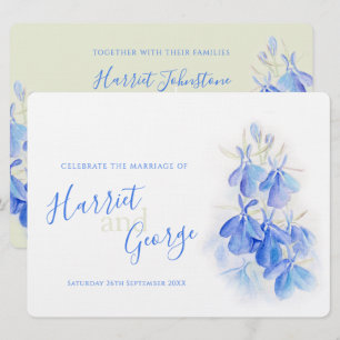 Lobelia blue floral green back trouwuitnodigingen kaart