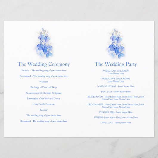 Lobelia blue waterverf Wedding Programme (Achterkant)