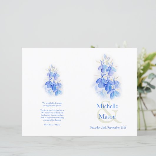 Lobelia blue waterverf Wedding Programme (Staand voorkant)