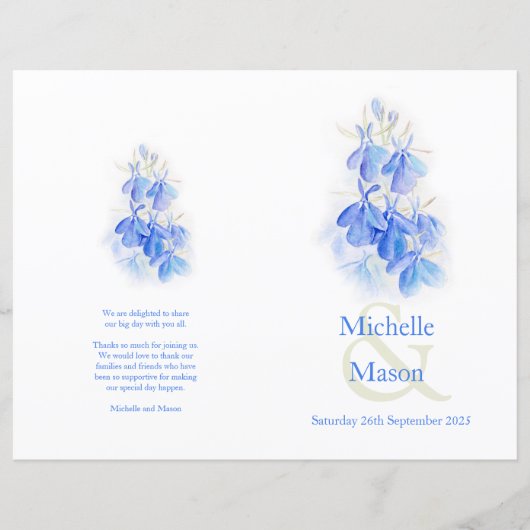 Lobelia blue waterverf Wedding Programme (Voorkant)