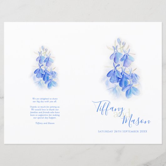 Lobelia blue white green art Wedding Programme (Voorkant)