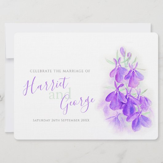 Lobelia paarse waterverf bruiloft kaart (Voorkant)
