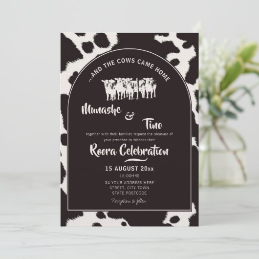 Lobola Roora African Traditional Wedding Koe Print Kaart (Staand voorkant)