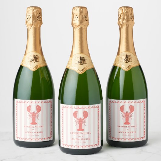 Lobste Pink Nautical Wedding Sparkling Wine Label Sparkling Wijnetiket (Flessen)