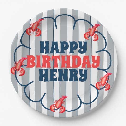 Lobster 1st Birthday Party Papieren Bordje (Voorkant)