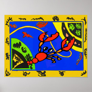 Lobster, Abstracte kraakvis, matisse stijl Poster