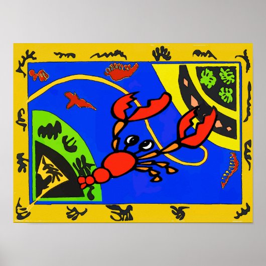 Lobster, Abstracte kraakvis, matisse stijl Poster (Voorkant)