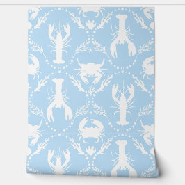 Lobster and Crab in Cornflower Blue and White Behang