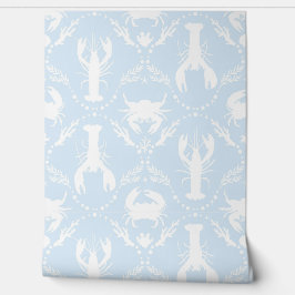 Lobster and Crab Pale Blue and White Behang