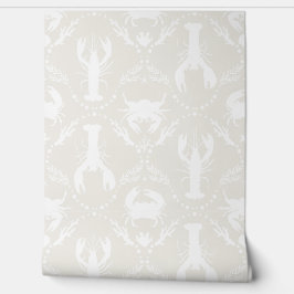 Lobster and Crabs in Light Beige and White Behang