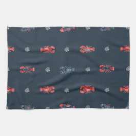 Lobster and Sea Coral Pattern on Navy Theedoek