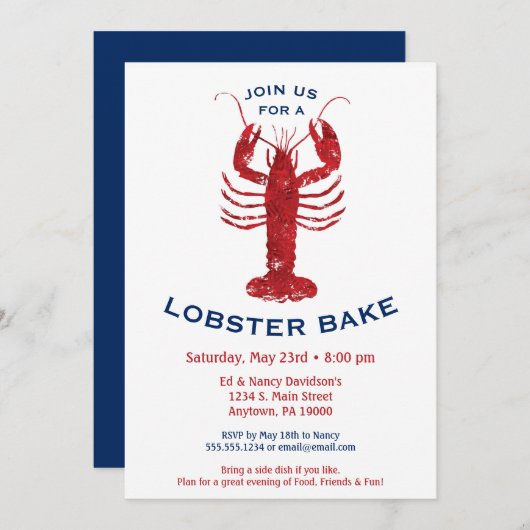 Lobster Bake Boil Invitation Seafood Dinner Kaart (Voorkant / Achterkant)