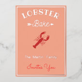Lobster Bakken - retro typografie Folie Uitnodigin Uitnodiging (Voorkant)