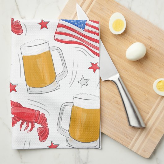 Lobster Beer Flag Star Theedoek (Quarter Fold)