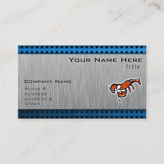 Lobster; blik van geborsteld metaal visitekaartje (Voorkant)